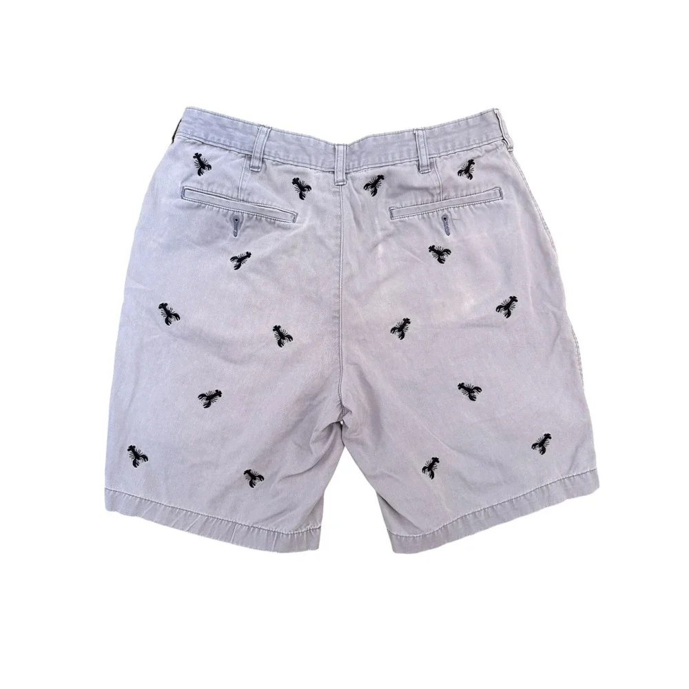 Lands' End Men's Lobster Embroidered Chino Shorts 33 Cotton Preppy Nautical